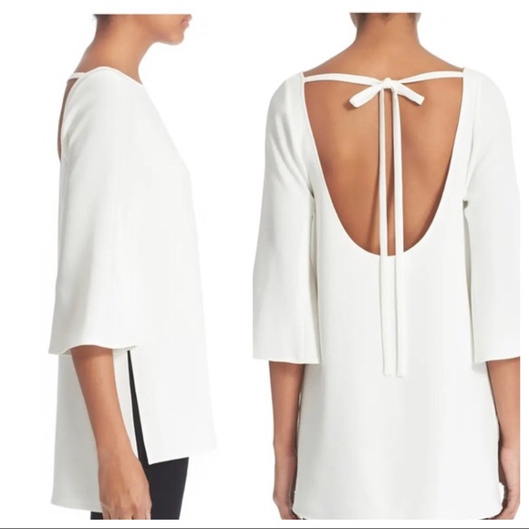 Elizabeth and James Womens White Tunic Blouse Bell Sleeve Tie Back size Small